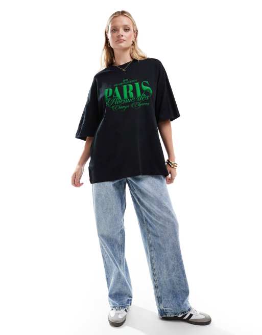 ASOS DESIGN - Oversized T-shirt met Paris-print in zwart, 2 van 3