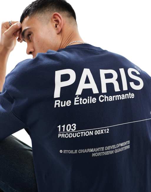 ASOS DESIGN - Oversized T-shirt met Paris-tekstprint op de achterkant in marineblauw