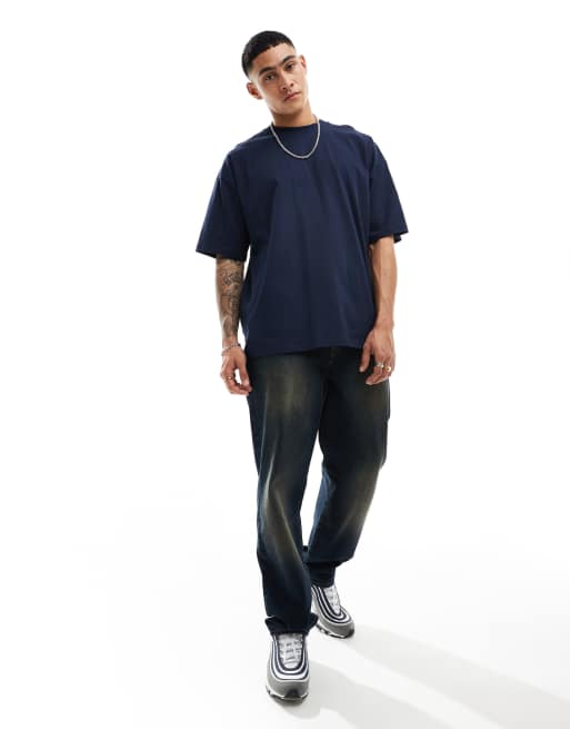 ASOS DESIGN - Oversized T-shirt met Paris-tekstprint op de achterkant in marineblauw
