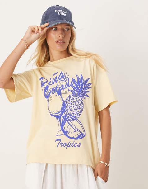 ASOS DESIGN - Oversized T-shirt met pina colada-print in zachtgeel - view 1