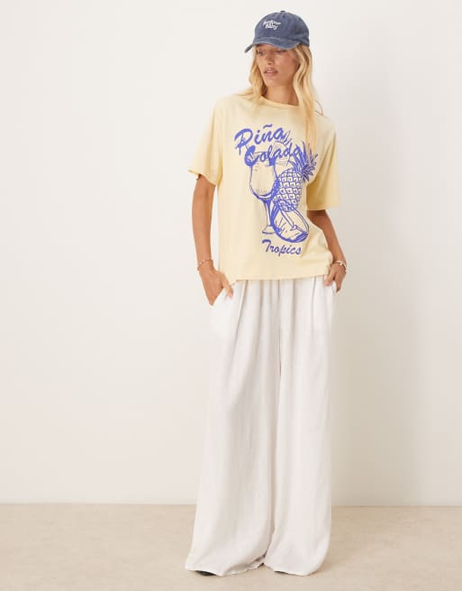 ASOS DESIGN - Oversized T-shirt met pina colada-print in zachtgeel, 2 van 4