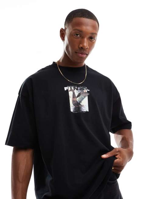 ASOS DESIGN - Oversized T-shirt met print aan de voorkant in zwart