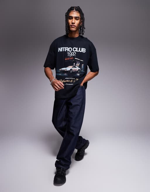 ASOS DESIGN - Oversized T-shirt met print aan de voorkant in zwart , 2 van 4