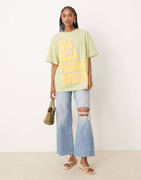 ASOS DESIGN - Oversized T-shirt met print in saliegroen - view 1