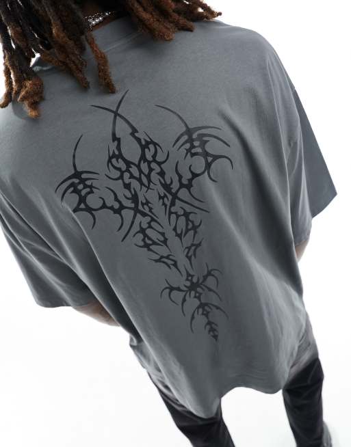 ASOS DESIGN - Oversized T-shirt met print midden op de rug in grijs