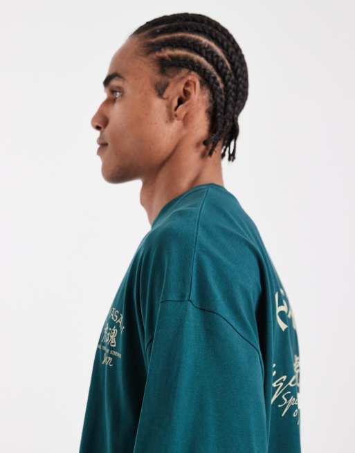 ASOS DESIGN - Oversized T-shirt met print op de achterkant in donkergroen, 4 van 5