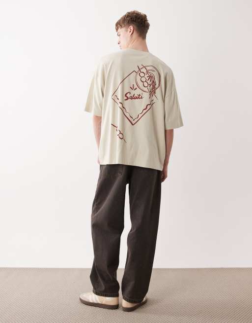 ASOS DESIGN - Oversized T-shirt met print op de achterkant in saliegroen, 2 van 5