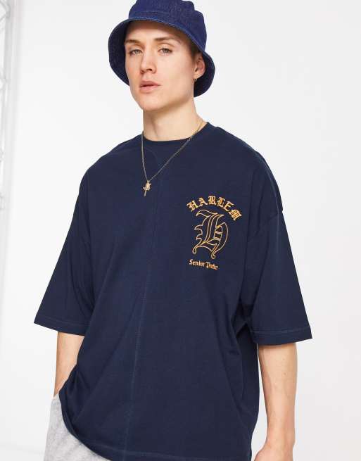 ASOS DESIGN - Oversized T-shirt met print op de borst in marineblauw