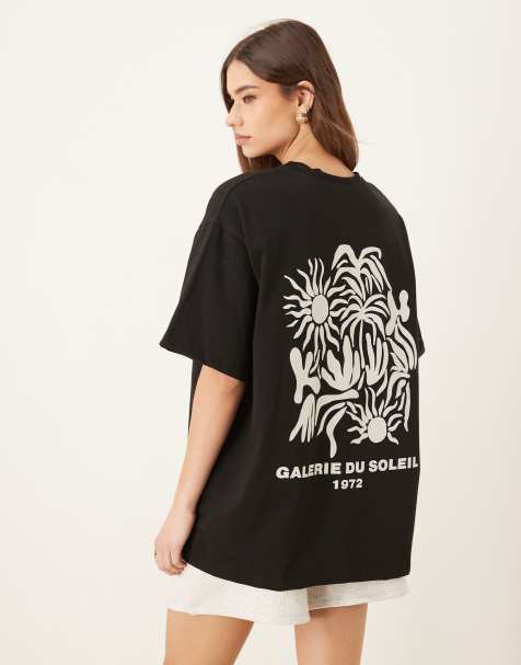 ASOS DESIGN - Oversized T-shirt met print van bloemen op de achterkant in zwart - view 1