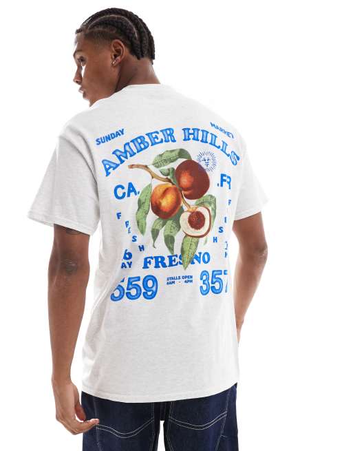 ASOS DESIGN - Oversized T-shirt met print van fruit op de achterkant in asgrijs