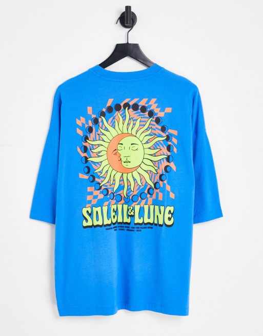ASOS DESIGN - Oversized T-shirt met print van hemellichamen op de rug in blauw
