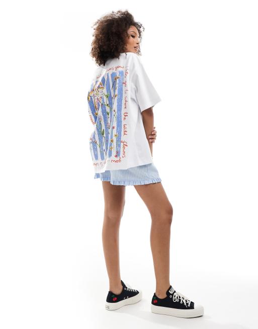 ASOS DESIGN - Oversized T-shirt met print van wilde bloemen op de achterkant in wit, 4 van 4
