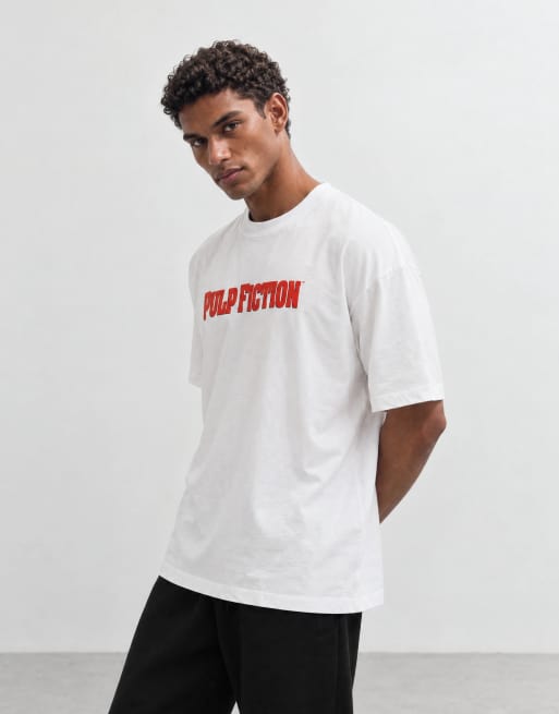 ASOS DESIGN - Oversized T-shirt met Pulp Fiction-print in wit, 9 van 10