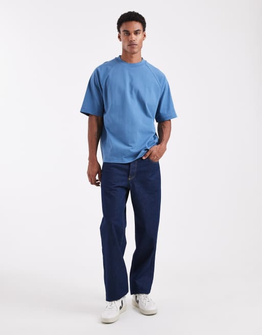 ASOS DESIGN - Oversized T-shirt met raglanmouwen van zware stof in middenblauw, 2 van 5