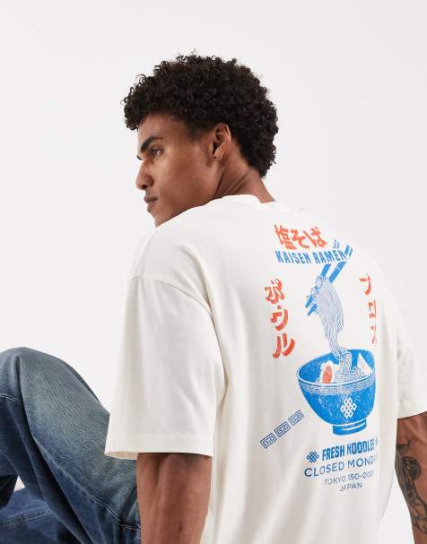 ASOS DESIGN - Oversized t-shirt met ramenprint op de achterkant in crème - view 1