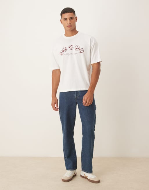 ASOS DESIGN - Oversized T-shirt met rechte pasvorm en cartoon print in wit, 2 van 5