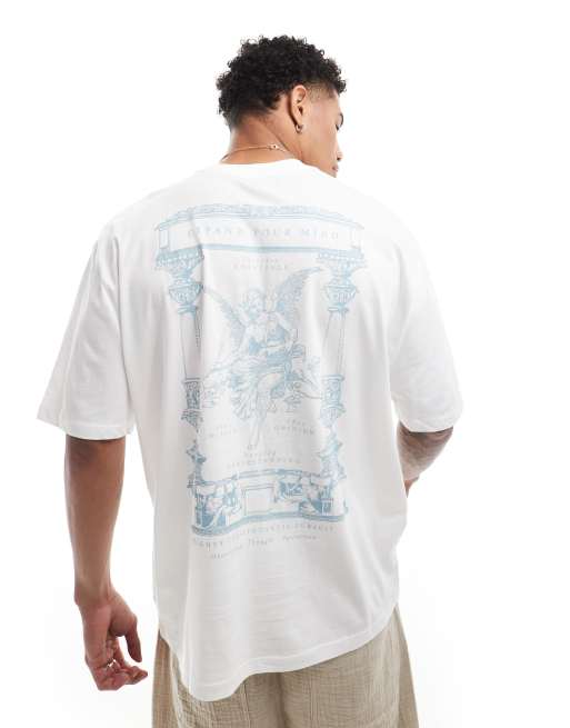 ASOS DESIGN - Oversized T-shirt met renaissance-print op de achterkant in beige