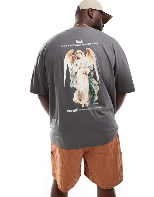 ASOS DESIGN - Oversized T-shirt met Renaissance-print op de rug in antraciet, 2 van 4