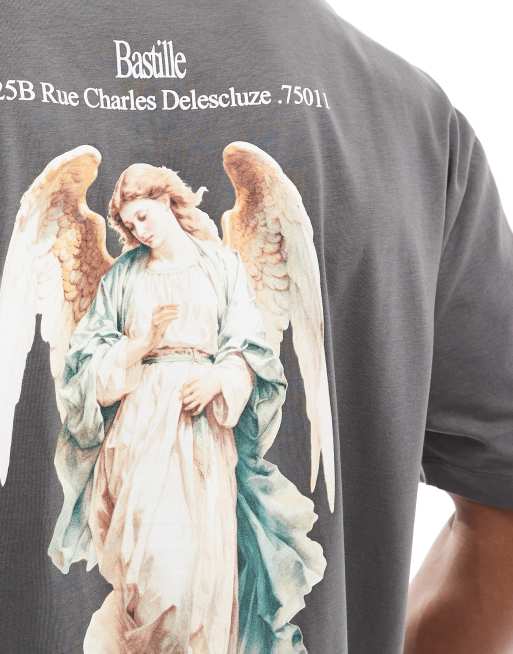 ASOS DESIGN - Oversized T-shirt met Renaissance-print op de rug in antraciet, 4 van 4