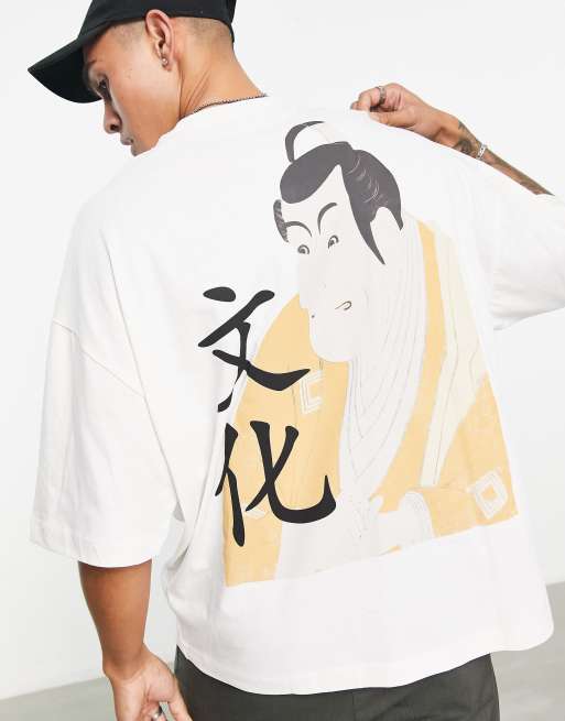 ASOS DESIGN - Oversized T-shirt met retro print op de achterkant in gebroken wit