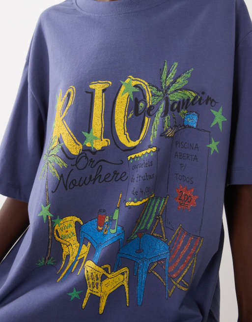 ASOS DESIGN oversized T-shirt met Rio or nowhere-print in blauw, 3 van 4