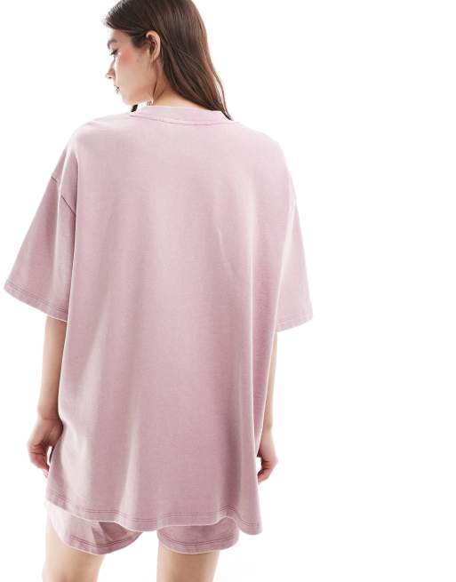 ASOS DESIGN - Oversized T-shirt met ronde achterkant in roze met wassing, 4 van 4