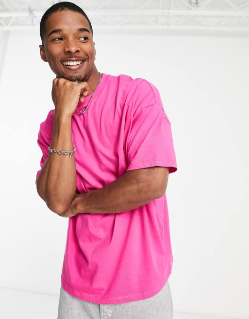 ASOS DESIGN - Oversized T-shirt met ronde hals in felroze, 3 van 4