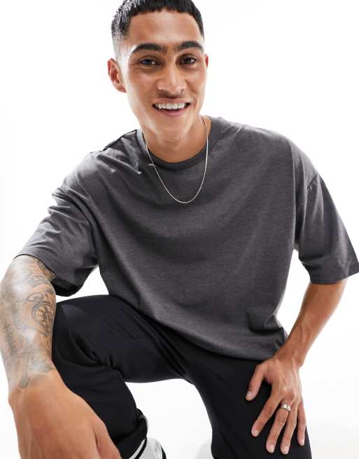 ASOS DESIGN - Oversized T-shirt met ronde hals in gemêleerd antracietgrijs