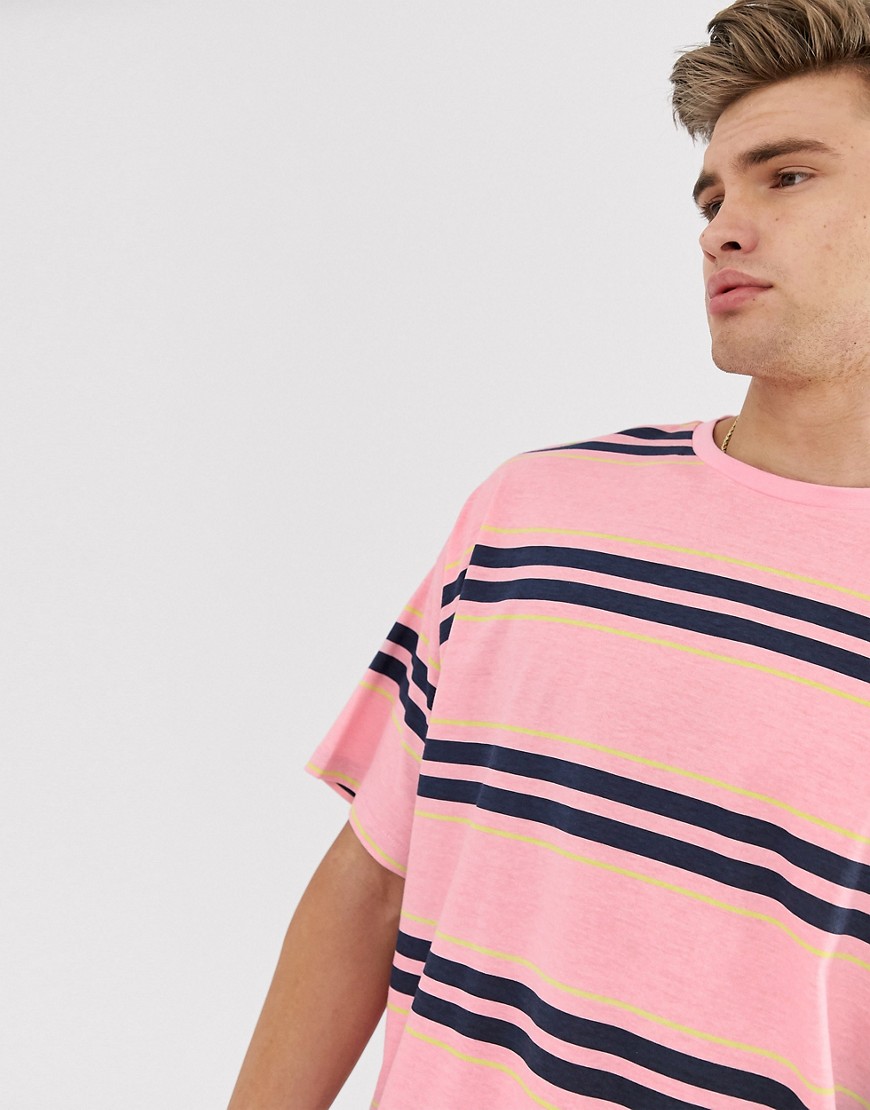 ASOS DESIGN - Oversized T-shirt met roze en marineblauwe strepen van organisch katoen
