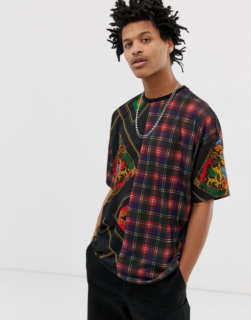 ASOS DESIGN - Oversized T-shirt met ruiten en cherubijntjesprint