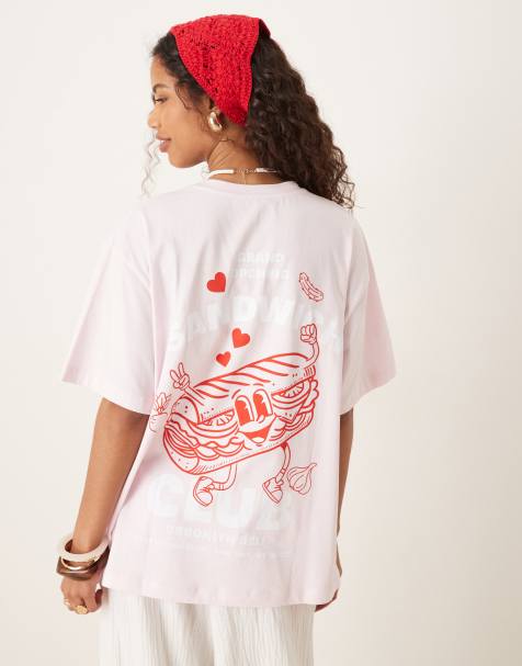ASOS DESIGN - Oversized T-shirt met sandwich club-print in roze - view 1