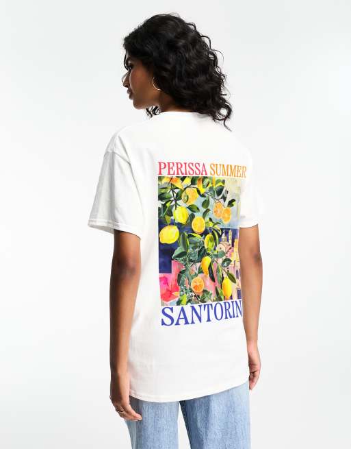 ASOS DESIGN - Oversized T-shirt met Santorini-print in wit