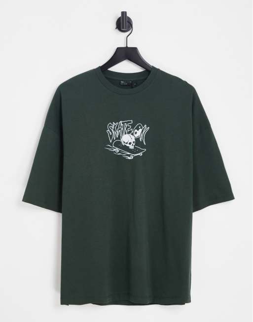 ASOS DESIGN - Oversized T-shirt met skateprint op de voorkant in kaki