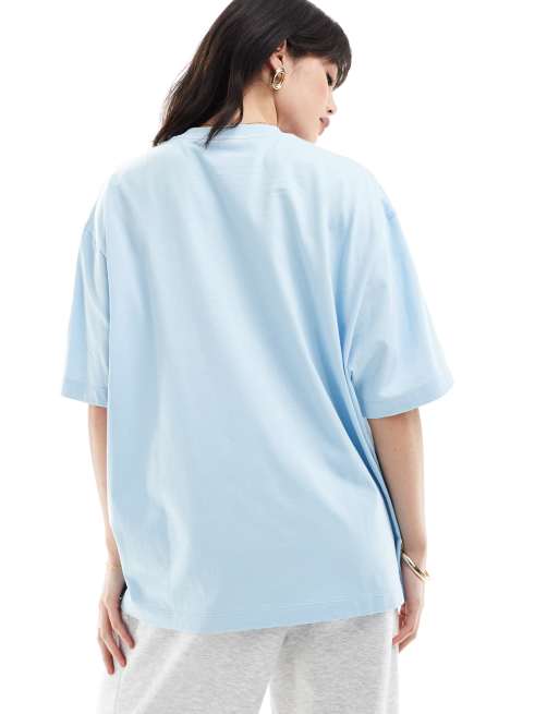 ASOS DESIGN - Oversized T-shirt met 'Sorry'-sloganprint en strikjes in blauw, 3 van 4