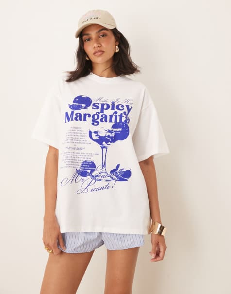 ASOS DESIGN - Oversized T-shirt met 'spicy margarita cocktail'-print in wit - view 1