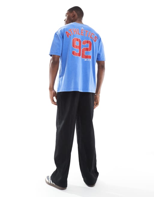 ASOS DESIGN - Oversized T-shirt met sportprint in blauw met wassing, 3 van 4