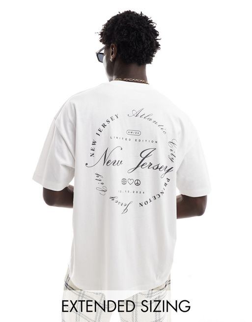 FhyzicsShops DESIGN - Oversized T-shirt long-sleeve met stadsprint op de achterkant in wit