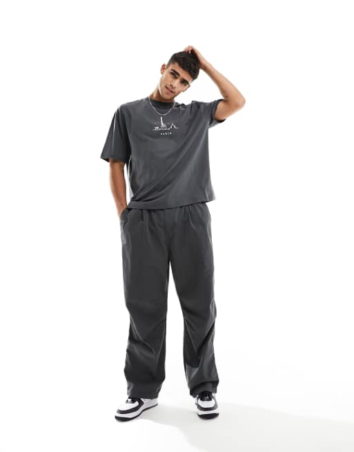 ASOS DESIGN - Oversized T-shirt met stadsprint op de borst in grijs