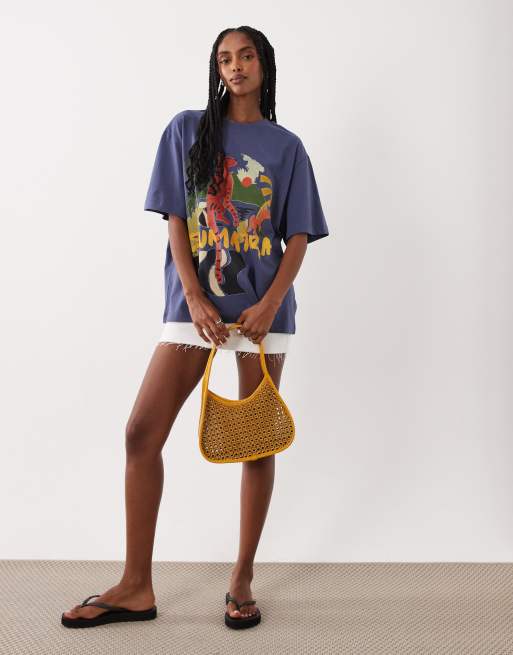 ASOS DESIGN oversized T-shirt met Sumatra-print in blauw, 2 van 4