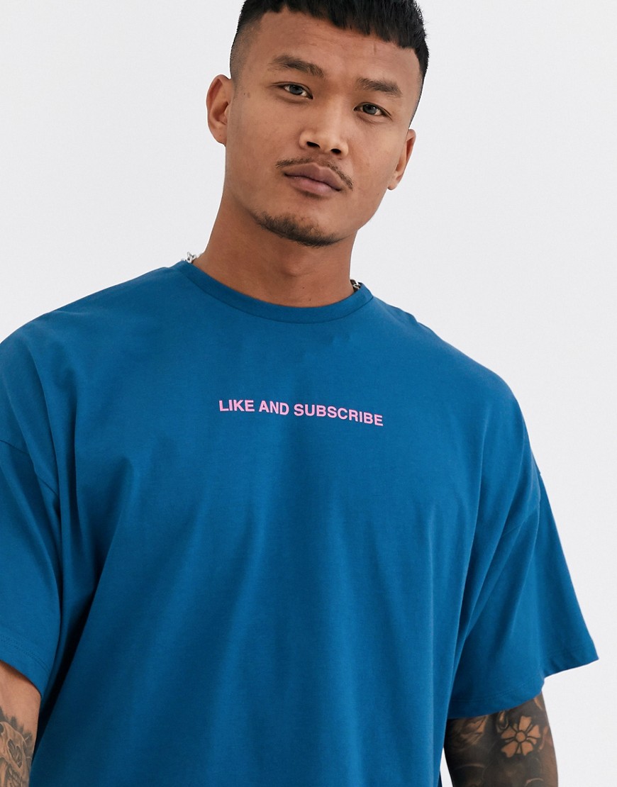 ASOS DESIGN - Oversized T-shirt met tekstprint op de borst-Blauw