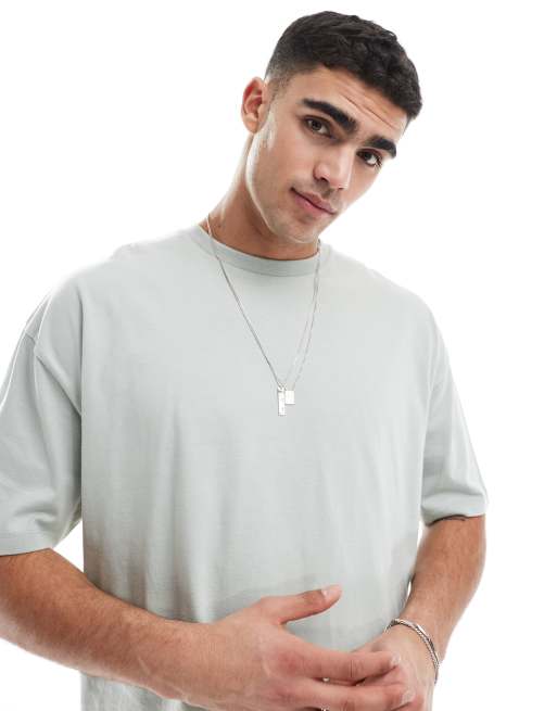 ASOS DESIGN - Oversized T-shirt met text-appliqué op de achterkant in lichtgrijs, 2 van 4