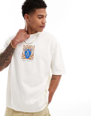 ASOS DESIGN - Oversized T-shirt met textuur en abstracte print op de voorkant in gebroken wit