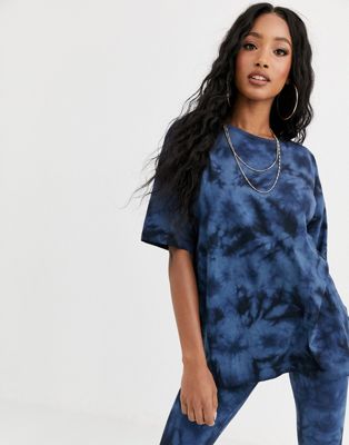 ASOS DESIGN - Oversized T-shirt met tie-dye, combi-set-Marineblauw