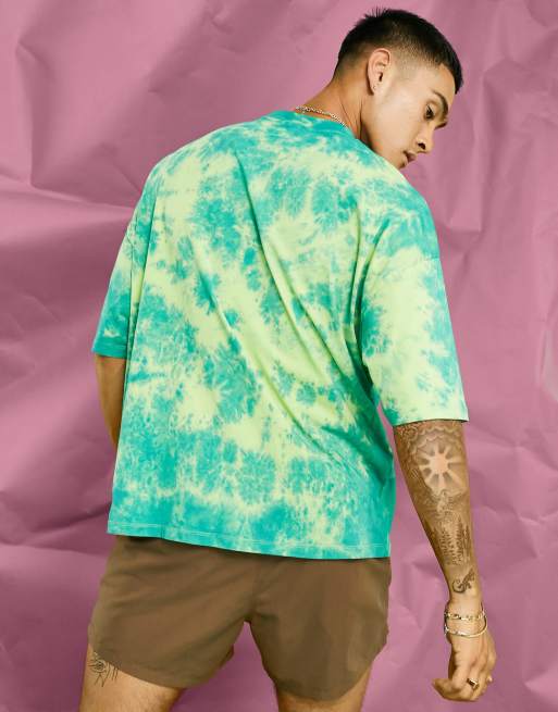 ASOS DESIGN - Oversized T-shirt met tie-dye en paddenstoelenprint in groen, 3 van 4