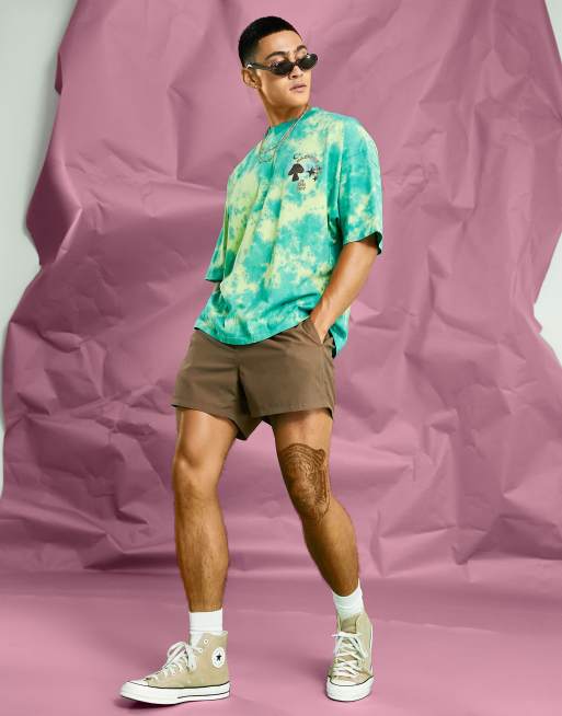 ASOS DESIGN - Oversized T-shirt met tie-dye en paddenstoelenprint in groen, 4 van 4