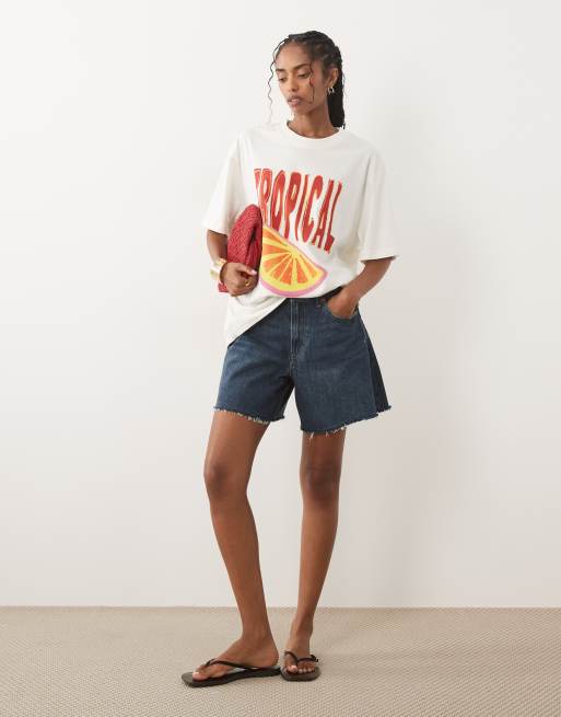 ASOS DESIGN - Oversized T-shirt met tropisch fruitprint in crème, 2 van 4