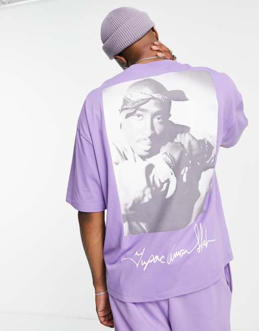 ASOS DESIGN - Oversized T-shirt met Tupac-print in paars, deel van co-ord set