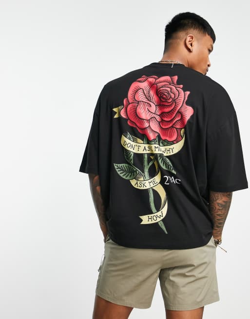 Asos Design - Oversized T-shirt met Tupac-print in zwart