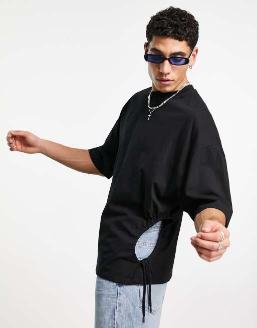 ASOS DESIGN - Oversized T-shirt met uitsnijdingen aan de zijkant in zwart