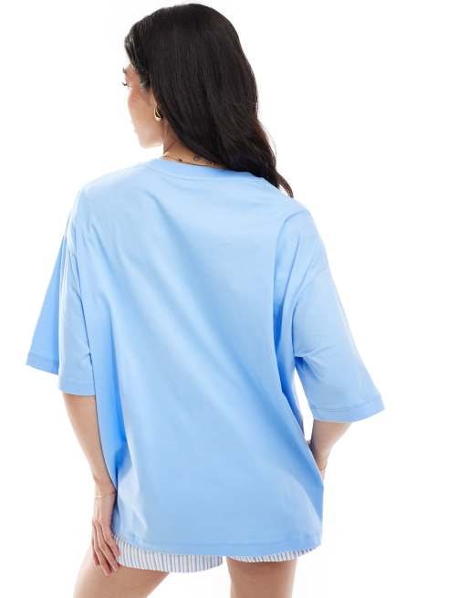 ASOS DESIGN - Oversized T-shirt met 'Valencia'- en sinaasappelprint in blauw, 4 van 4